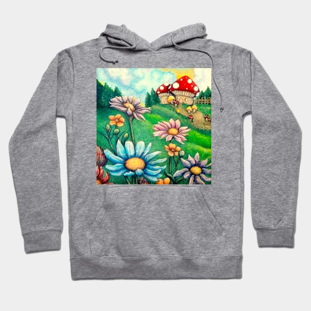 Cottagecore Fairy Toadstool Flower Garden Hoodie by CuddlyChimera